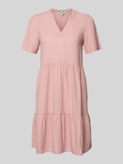 Produktfoto, A-Linie Freizeitkleid aus Viskose-Leinen-Mix Modell 'TIRI-GOA' von Only, unifarbenes Mini-Kleid in Rosa, Flammgarnstruktur