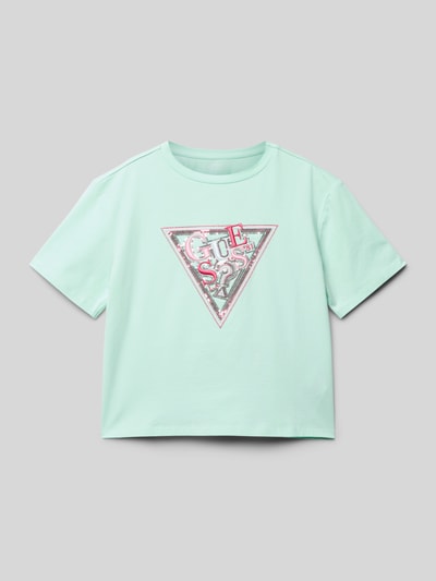 Guess T-Shirt mit geripptem Rundhalsausschnitt Mint 1