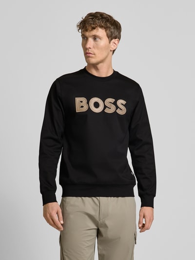 BOSS Sweatshirt met labelstitching, model 'Sharpe' Zwart - 4