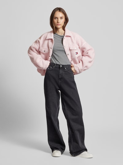 Tommy Jeans Relaxed Fit Hemdjacke aus Fleece Rosa 1