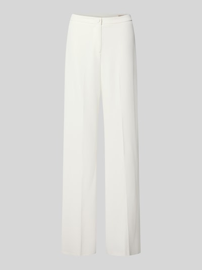 Produktfoto, Stoffhose mit Bügelfalte von Rinascimento in Weiß, weiter Schnitt, glatte Textur, Material-Mix mit Stretch-Anteil.