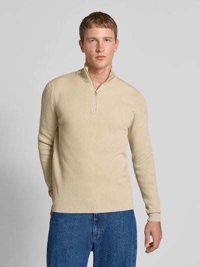Only & Sons Regular Fit Strickpullover aus Baumwoll-Mix Modell 'PHIL' Beige Melange 4