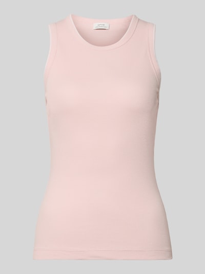 Produktfoto, różowe Trägertop in Ripp-Optik Modell 'Ilesso springclub' von OPUS z mieszanki bawełny i elastanu, krój slim fit, okrągły dekolt, długość tyłu w rozmiarze 36: 58 cm, gładka tekstura, prążkowana powierzchnia