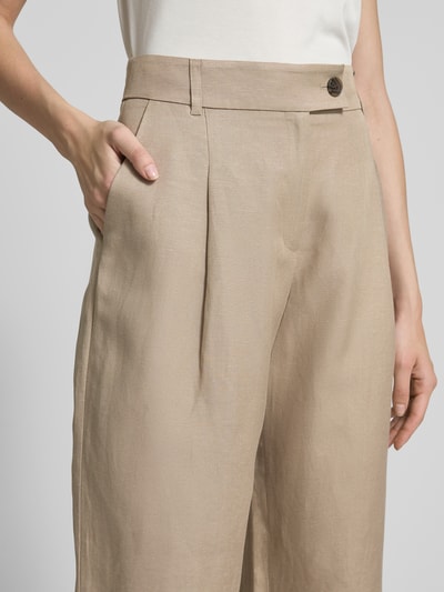 s.Oliver BLACK LABEL Relaxed fit wijde broek van een mix van viscose en linnen Taupe - 3