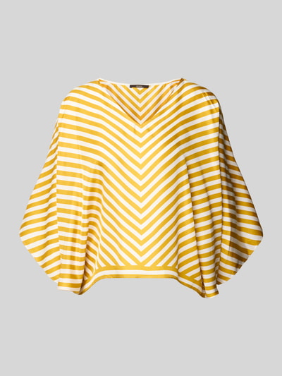 Produktfoto, Bluse aus Seide mit V-Ausschnitt von Windsor in Gelb-Weiß, Streifenmuster, Loose-Fit, Fledermausärmel, Rückenlänge 55 cm bei Größe 1