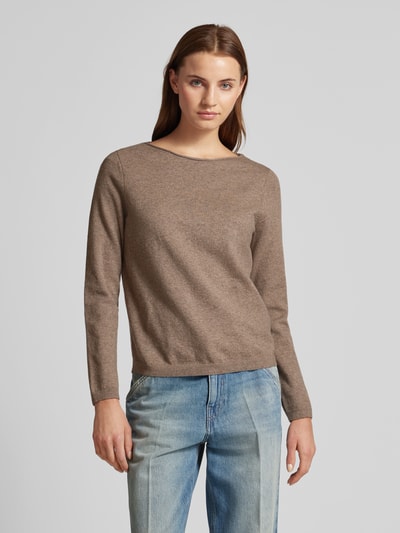 Marc O'Polo Regular fit pullover met boothals Middenbruin gemêleerd - 4