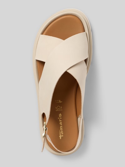Produktfoto, Sandalen aus echtem Leder von Tamaris in Beige mit Optik: Unifarben, Strukturmuster, Schuhspitze: Offen, Plateau, Dornschließe, Sohle: Profiliert, Material: Leder