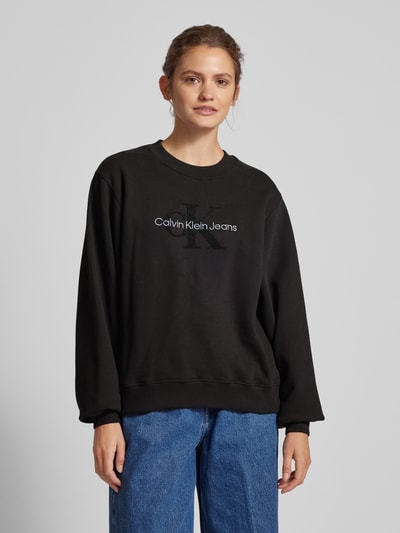 Calvin Klein Jeans Sweatshirt met labeldetail, model 'CHENILLE' Zwart - 4