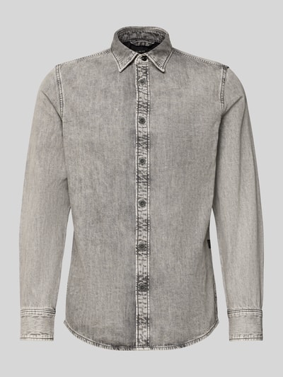 Produktfoto, Freizeithemd mit Knopfleiste von G-Star Raw, szara bawełna, slim fit, kołnierzyk kent, długie rękawy, widok z przodu.