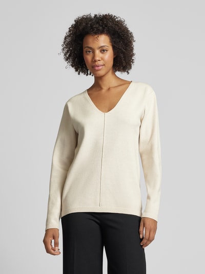 FREE/QUENT Gebreide pullover met V-hals, model 'Claura' Beige - 4