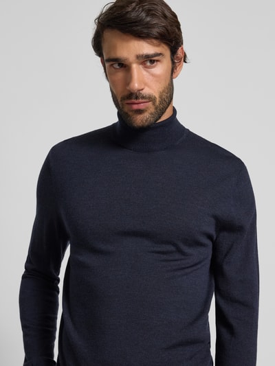 Matinique Gebreide pullover met ribboorden, model 'parcusman' Marineblauw - 3