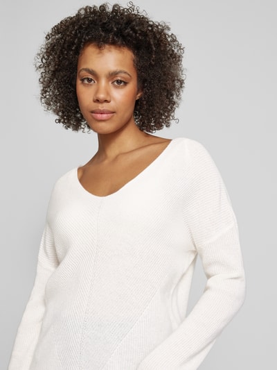 Fynch-Hatton Kasjmier gebreide pullover met V-hals Offwhite - 3