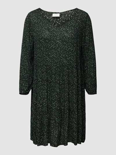 KAFFE Curve PLUS SIZE midi-jurk met all-over motief, model 'Sama' Zwart - 2