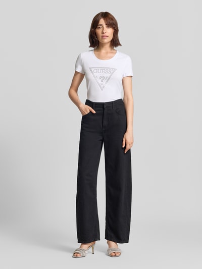 GUESS T-Shirt mit Ziersteinbesatz und Logo Weiss 1