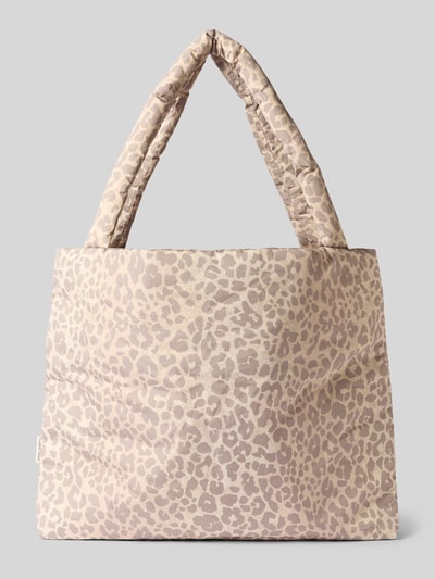 Produktfoto, Shopper im Allover-Look Modell 'Puffy Mom Bag' von STUDIO NOOS, beżowe odcienie, wzór animal print, otwarta komora główna, label-detail, uchwyty do noszenia, Szerokość w rozmiarze 1: 58 cm, długość: 43 cm, głębokość: 8 cm, długość paska na ramię: 71 cm, tekstura miękka
