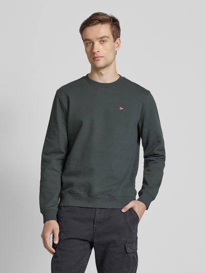 Napapijri Sweatshirt met labelstitching, model 'balis' Kaki - 4