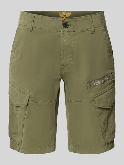 PME Legend Slim Fit Cargoshorts mit Label-Print Modell 'NORDROP' Oliv 2