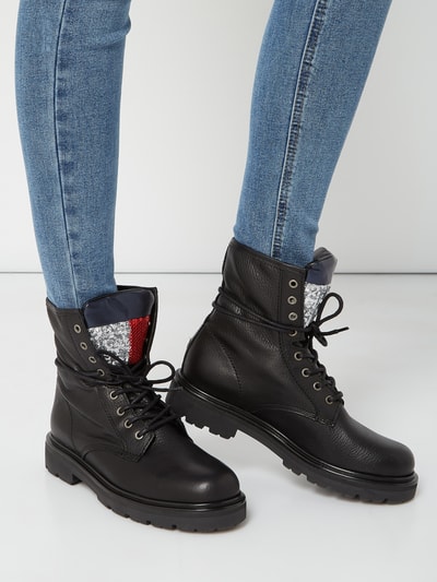 Tommy hilfiger black big flag sparkle boots discount