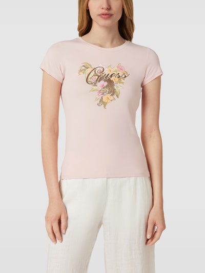 Guess T-shirt z nadrukiem z logo model ‘HIBISCUS’ Różowawy 4