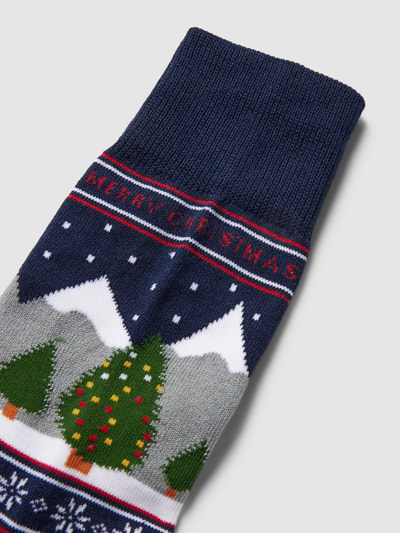 Burlington Socken mit rutschfester Sohle Modell 'WHITE X-MAS' Marine 2