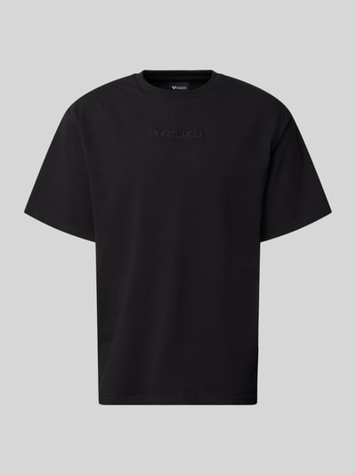 Produktfoto, schwarzes Relaxed-Fit Herren T-Shirt aus reiner Baumwolle, Logo-Stitching, Rundhalsausschnitt, Modell 'Ikarus' von COLUCCI