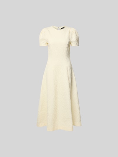 Produktfoto, Midikleid mit floralem Allover-Detail von ROTATE, cremefarben, Elastischer-Material-Mix, taillierte A-Linien-Passform, Kurzarm, strukturierte Oberfläche