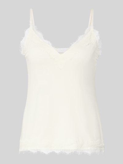 Produktfoto, Spitzentop mit V-Ausschnitt von Jake*s Collection in Creme, Spitze, Material-Mix mit Stretch-Anteil, Straight Fit, Rückenlänge 35 cm bei Größe S