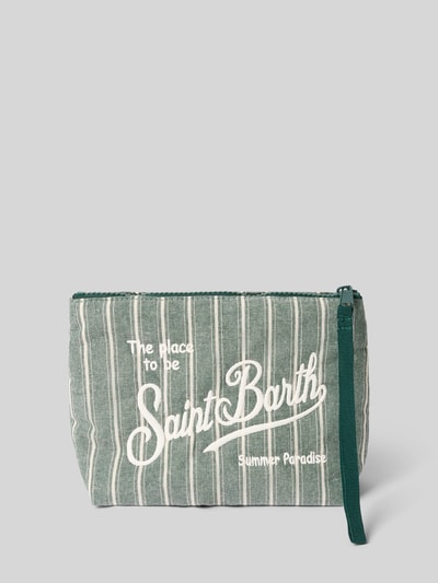 Produktfoto, Kosmetiktasche aus Baumwolle mit Reißverschluss Modell 'Aline' von MC2 Saint Barth in Grün mit Statement-Stitching und Label-Details.