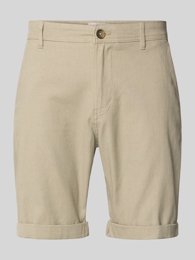 Produktfoto, Slim Fit Chinoshorts aus Baumwoll-Mix Modell 'LUTON' von SELECTED HOMME in Beige, feine Webstruktur, unifarben, Gürtelschlaufen, Knopfverschluss.
