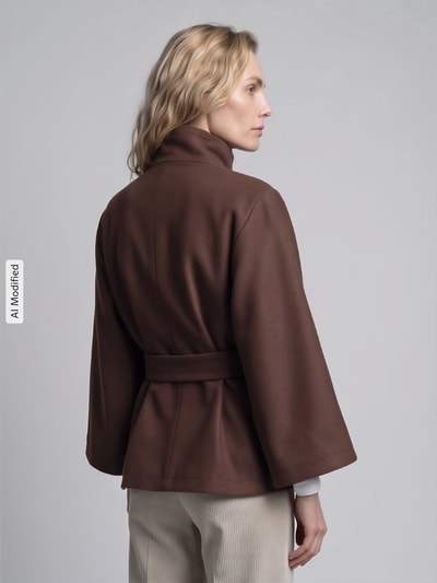 PIECES Loose fit poncho met bindceintuur model 'AIKEN' Chocoladebruin - 5