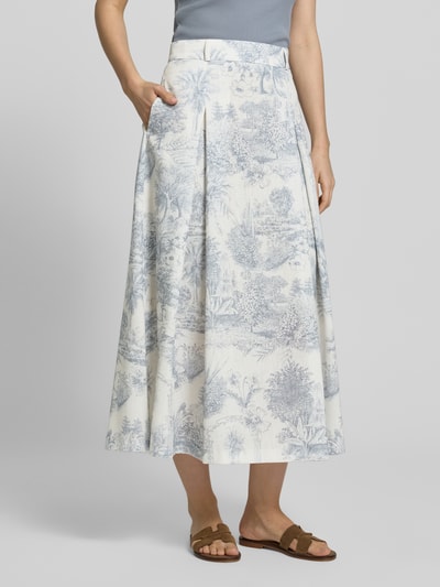 Vrouwenmodel draagt midirok in all-over look van model 'PALMIRA' van SEDUCTIVE, A-lijn met plooien, maat 36, Ganzkörperansicht van voren.
