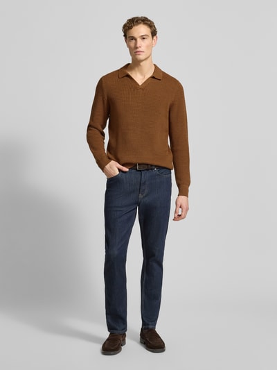 MCNEAL Gebreide pullover met ribboorden Hazelnoot - 1