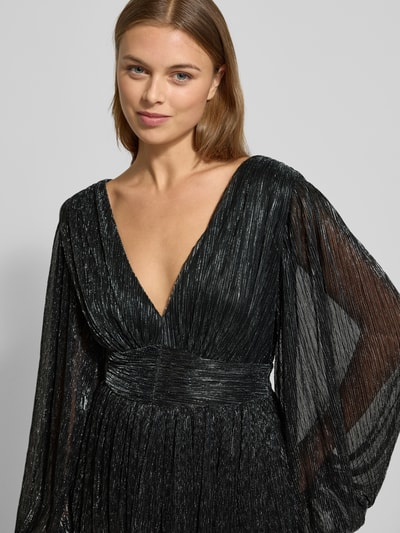 Jake*s Cocktail Sukienka koktajlowa błyszcząca z dekoltem w serek i tasiemką w talii Czarny 3