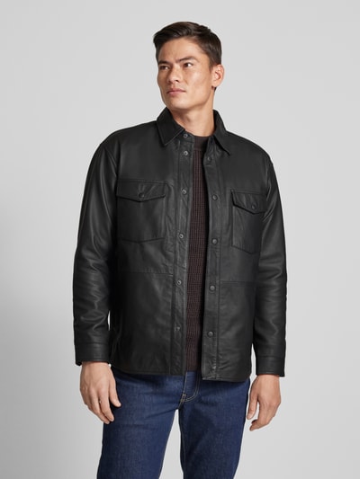 Jack & Jones Premium Leren jack met kentkraag, model 'SERGE' Zwart - 4