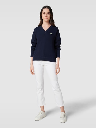 Lacoste Gebreide pullover van katoen met labelpatch Marineblauw - 1