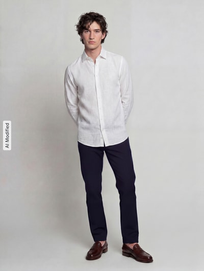 Jake*s Regular Fit Freizeithemd aus Leinen-Mix Weiss 1