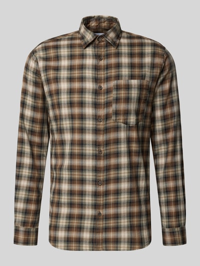 Produktfoto, Slim Fit Freizeithemd aus reiner Baumwolle Modell 'James' von JACK & JONES in Braun-Beige Kariert mit Brusttasche, Kentkragen, langärmelig, weiche Struktur