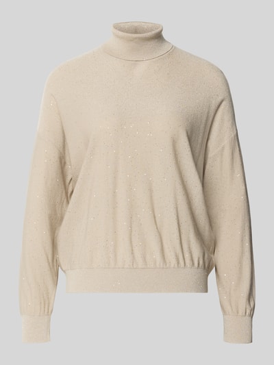 Produktfoto, Rollkragen Pullover aus Lyocell-Mix Modell 'GESTO' von Marella in Beige mit Glanz-Effekt, lockerer Passform und elastischen Abschlüssen