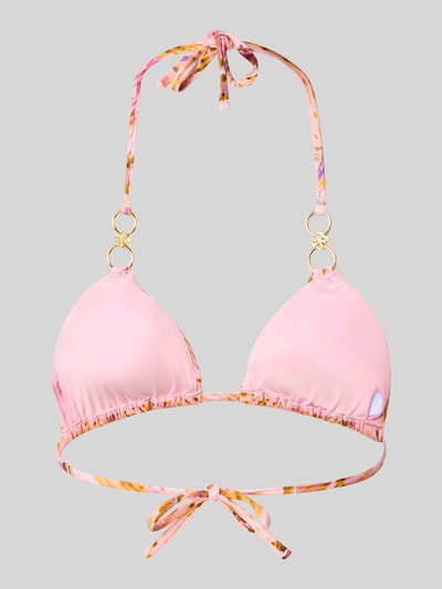 Produktfoto, różowe Bikini-Oberteil mit Logo-Detail Modell 'Ines' od Guess z elastycznej mieszanki materiałów, detal z logo, halterneck