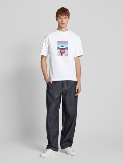 REVIEW T-shirt z prążkowanym okrągłym dekoltem Biały 1