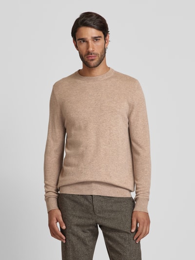 Christian Berg Men Strickpullover mit gerippten Abschlüssen Camel Melange 4