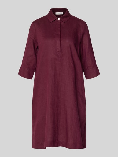 Produktfoto, knielanges Hemdblusenkleid aus Leinen mit 3/4-Arm von Christian Berg Woman, bordeauxrot, A-Linie, verdeckte Knopfleiste, strukturierte Textur