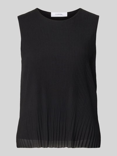 Produktfoto, schwarzes Blusentop in Ripp-Optik von COMMA, ärmellos, Rundhalsausschnitt, lockere Passform, Rückenlänge 55 cm, Damenmode
