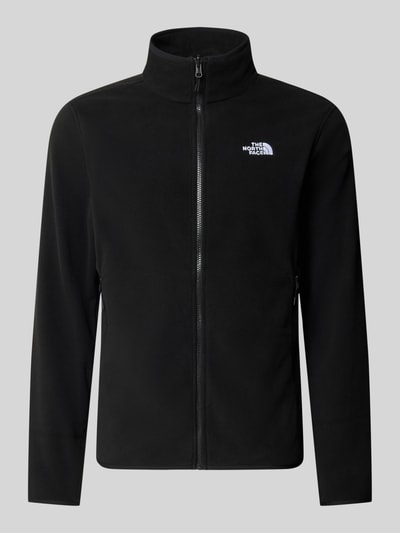 Produktfoto, czarna kurtka z polaru z zamkiem, wyhaftowane logo, kieszenie zapinane na zamek błyskawiczny, Model 'GLACI' od The North Face, krój taliowany, długość tyłu 66 cm w rozmiarze M, długość rękawów 68 cm w rozmiarze M