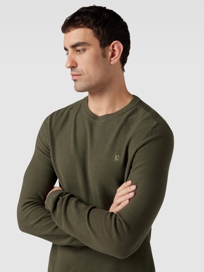 Lerros Gebreide pullover met labelstitching Olijfgroen - 3