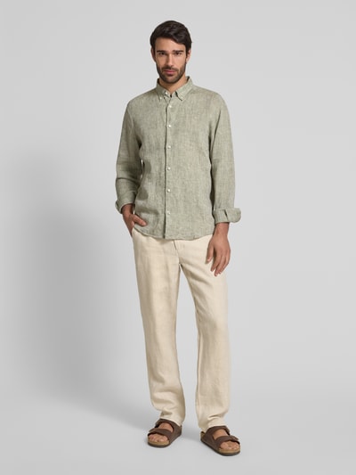 BOSS Regular Fit Leinenhemd mit Button-Down-Kragen Hellgruen 1