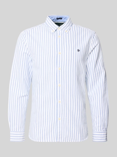 Produktfoto, Regular Fit Freizeithemd mit Logo-Stitching von Superdry aus reiner Baumwolle mit blauen Streifen, weiße Knöpfe, Vorderansicht