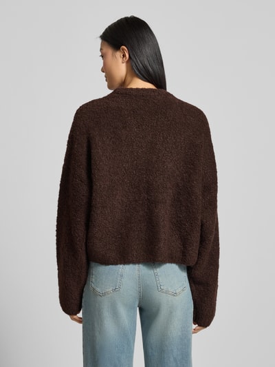 JAKE*S STUDIO WOMAN Strickjacke in Bouclé-Optik mit V-Ausschnitt Dunkelbraun 5