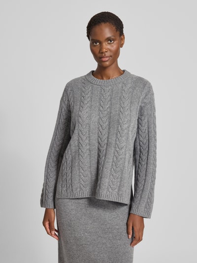 MOS MOSH Wollen pullover met kabelpatroon, model 'Bryndis' Donkergrijs - 4