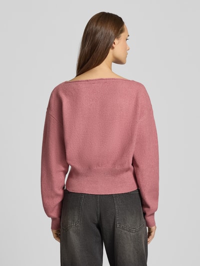 Review Sweter z dzianiny o kroju oversized z dekoltem w łódkę Brudnoróżowy melanż 5